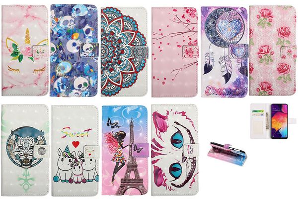 

3d flower lace leather wallet ca e for am ung a70 a50 a40 a30 a20 a10 m30 m20 m10 kull butterfly feather lover unicorn id card flip cover
