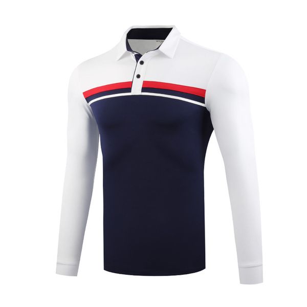 

mens breathable golf shirts long sleeve striped t-shirt male turn down collar golf breathable soft golf apparel d0835