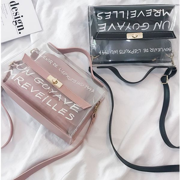 

2019 new womens fashion clear tote messenger cross body shoulder bag handbag laser handbag pu leather high quality