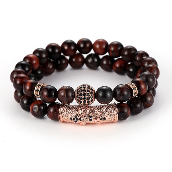 

2019 10mm micro inset ball micro inset bend accessories bracelet black abrasive stone lovers beads bracelet bangle 2/set