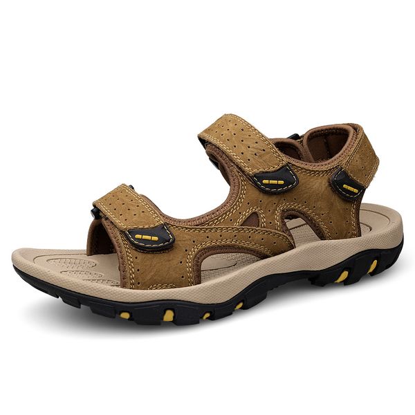 

fashion men beach sandals size 38-47 genuine leather men sandals summer cow leather shoes for beach outdoor walking shoes male, Black