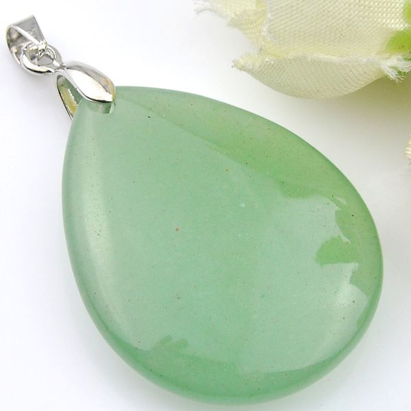 

luckyshine 3 pieces novel teardrop shaped aventurine jade natural crystal gems pendants unique charm necklaces & pendants, Silver