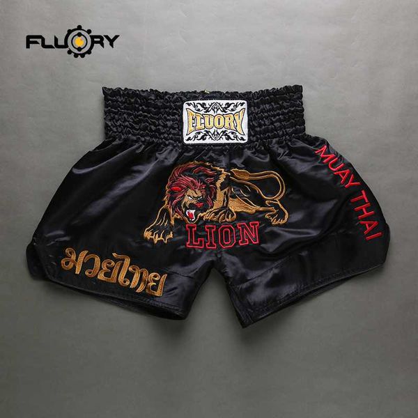 

boxing trunks embroidery lion muay thai shorts, Blue