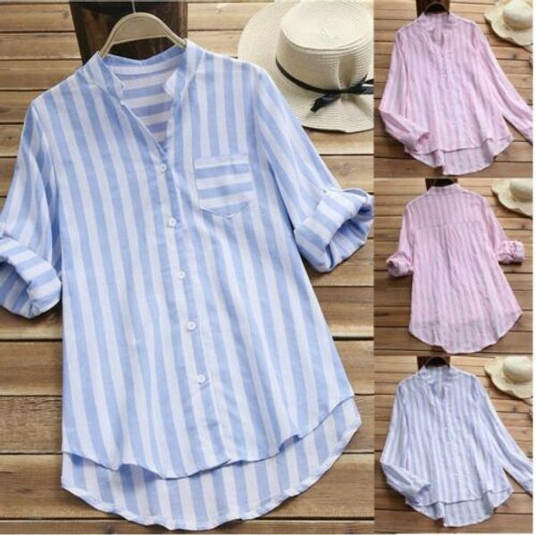 

boho women summer stripe shirt long sleeve blouse gypsy beach s-xl, White