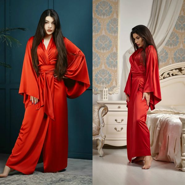 

2020 silk satin long bathrobes for women red a line sleepwear night robe bathrobes wedding bride robes dressing gown pajamas, White;pink