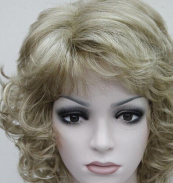 Wig Honey Ash Blonde Mixed Short Curly Women Ladies Synthetic