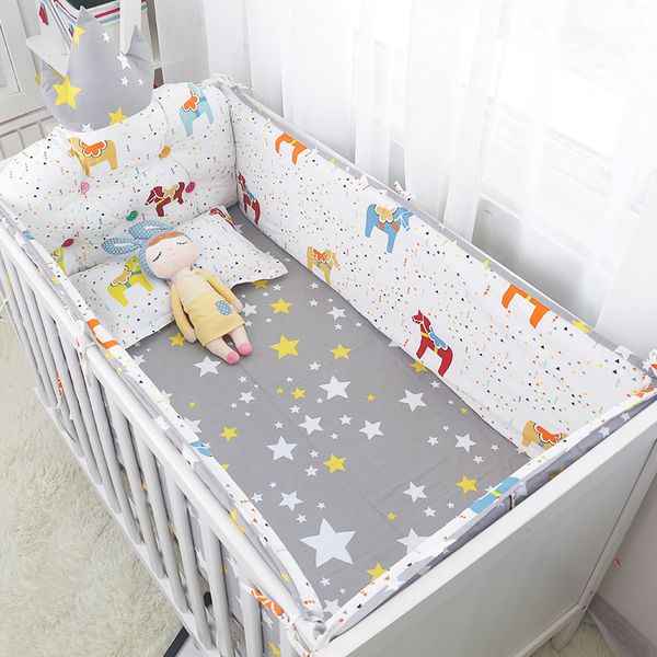 

6pcs/set little rocking horse big crown crib headrest and around bed bumpers baby crib bedding set include bumper sheet pillow