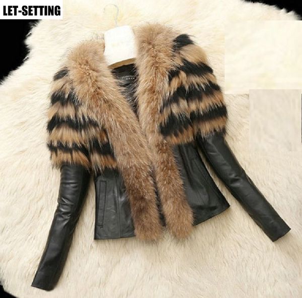 

women's trench coats fashion autumn winter europe america imitation raccoon wool sheep leather simulation jacket s-6xl,yellow,white,bla, Tan;black