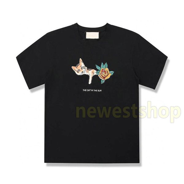 

2020 новой весна лето престижной европа италия кошка и цветок печать tshirt мода мужской дизайнер футболки женщина хлопок с коротким рукавом, White;black