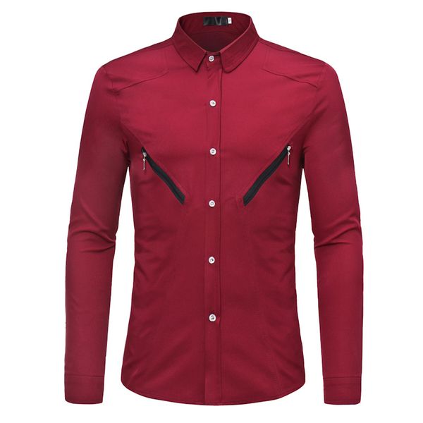 

solid casual fashion print patchwork men shirt slim fit dress shirt long sleeve turn-down collar spring camisa masculina, White;black