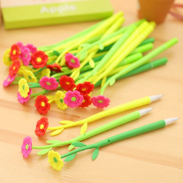 

48 pcs gel pens cartoon flower black colored kawaii gift gel-ink pens for writing cute stationery office school supplies