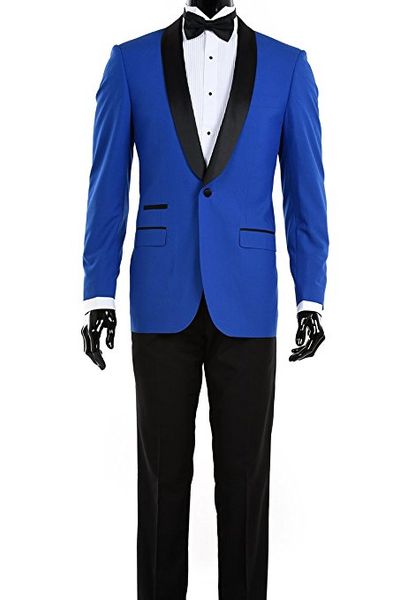 

Cu tom made groom men royal blue groom tuxedo hawl black lapel men uit wedding man bridegroom blazer jacket pant tie l269