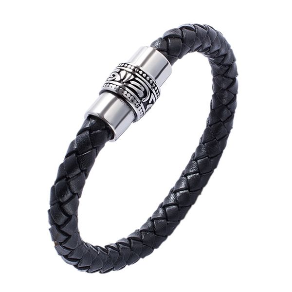 

classic black leather woven men's bracelet casual sports stainless steel exquisite jewelry cool men's jewelry jl738, Golden;silver