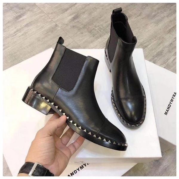 

fast delivery new high-end brand women's short boots martin boots 2019 star same motorcycle locomotive handsome boots flat shoes 11, Black