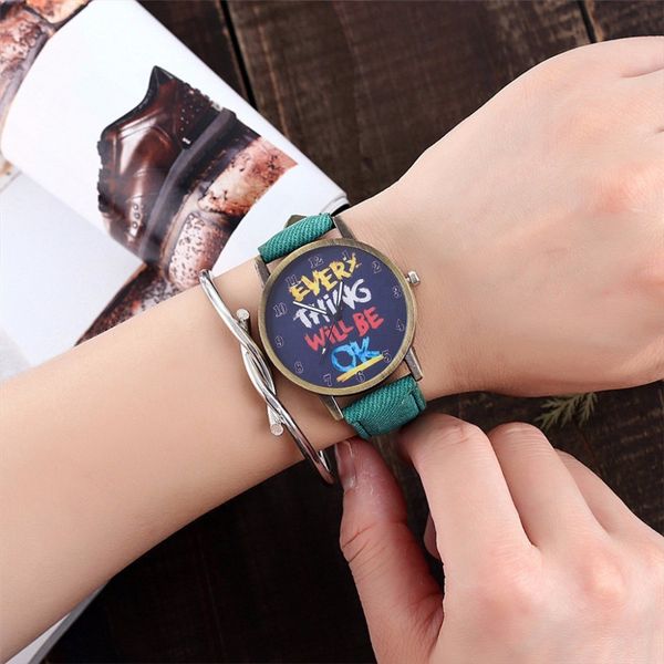 

fashion women watch luxury ladies leather everything will be ok quartz watch for dropshipping, Slivery;brown