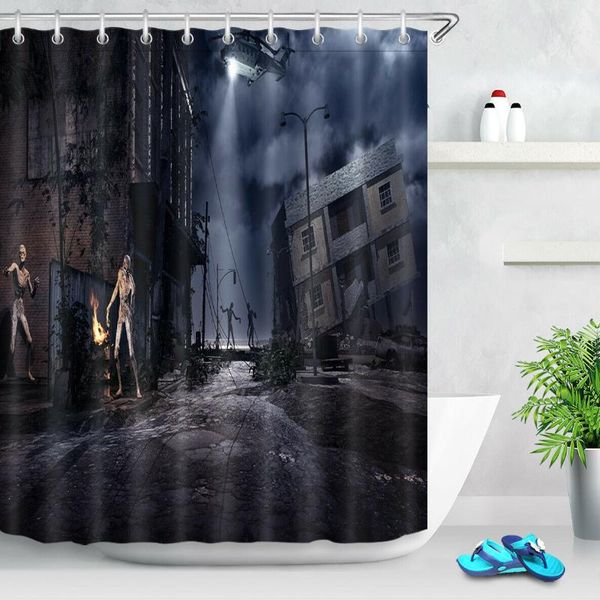 

city ruins halloween zombies shower curtain set waterproof fabric custom