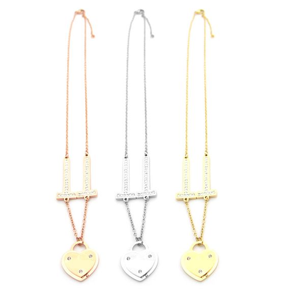

2019 new Silver Titanium Stainless Steel Luxury Double T Double Heart Necklace Women Lady Fashion Letters love Necklace men Jewelry