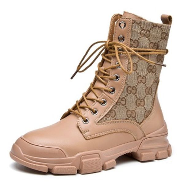 

khaki geometric pattern martin boots lace-up ankle boots ladies snow boots winter shoes leather boot footwear leather shoes 01, Black