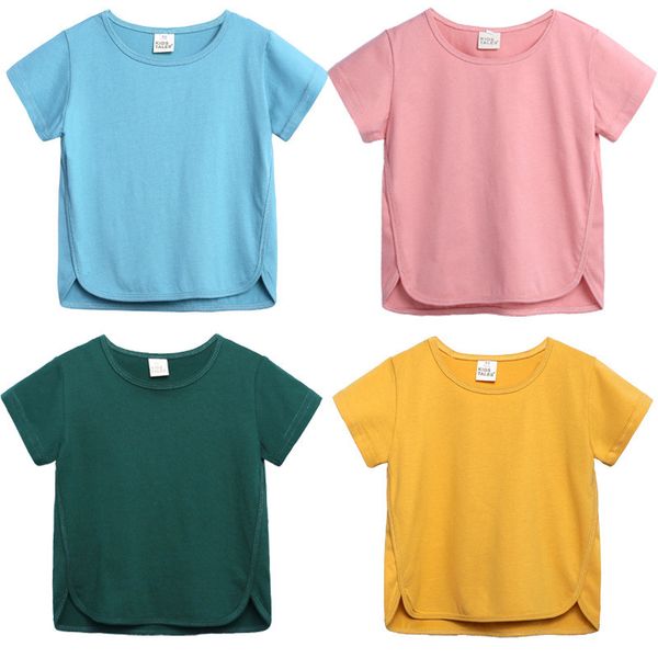 

kids macaron color tees summer boys girls solid color t-shirts cotton children round neck shirt 1-9t, Blue
