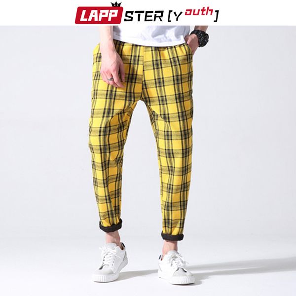 

lappster-youth men plaid pants streetwear 2019 harajuku korean fashions autumn joggers pants sweatpants man 5 colors harem, Black