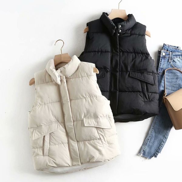 

europe stand collared cats vest jas women's winter warm vest letter zip lady runner, Black;white