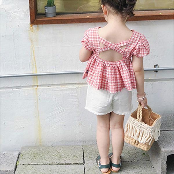 

cute plaid shirt for girls fashion summer children girls, Blue