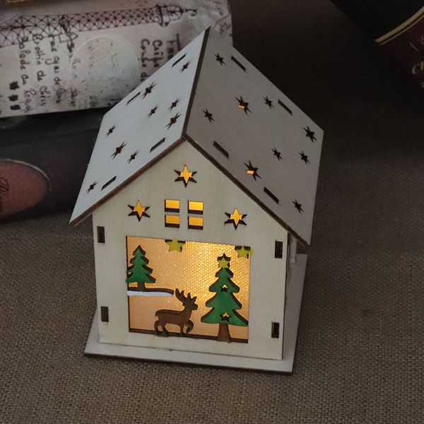

led wood santa clause house christmas tree ornaments lamp cabin pendant xmas gift decor for home km88