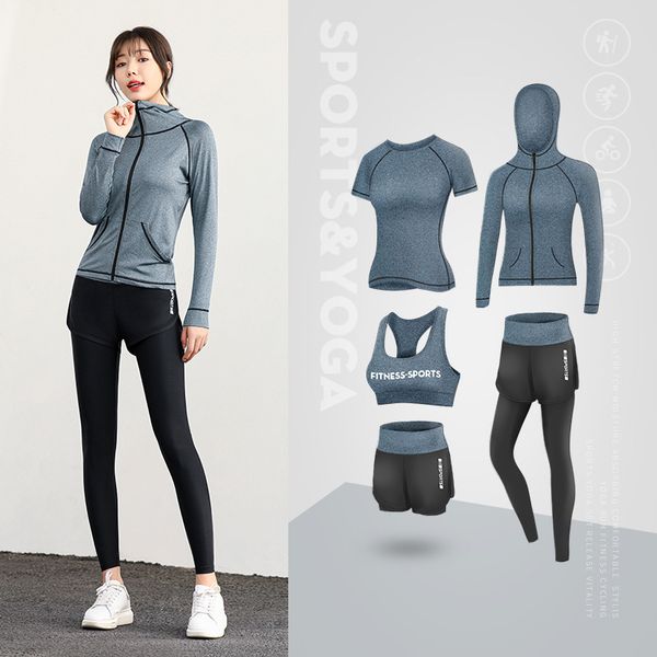 

plus size 3xl yoga set women 5pc running suit upgrade fabric breathable compressed gym fitness clothing workout sportwear women