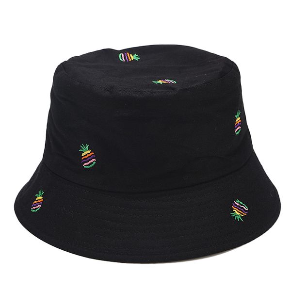 

pineapple pattern embroidery panama fashionable hats men and women's summer outdoor children hip-hop fisherman hats, Black;white
