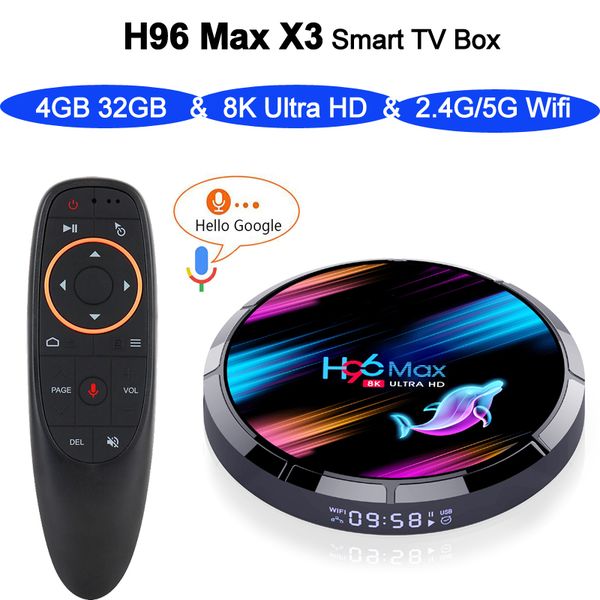 

h96 max x3 android tv box 9.0 4gb 32gb s905x3 1080p h.265 4k google store netflix youtube h96max 4g64g with voice remote control