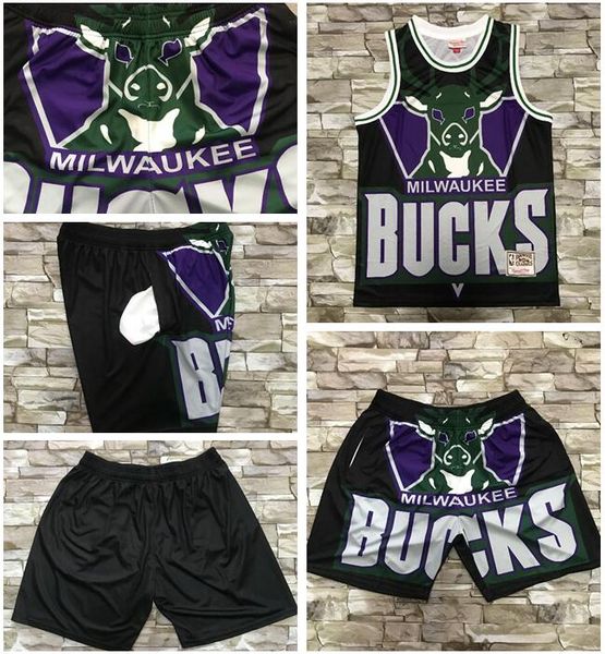 

2020 men basketball new milwaukee bucks 34 antetokounmpo mitchell&ness european dyed retro jersey and pant, Black;red