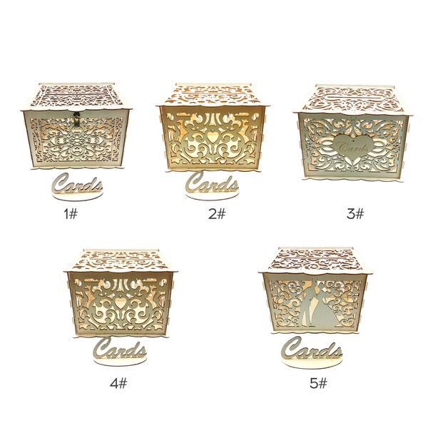 

wooden wedding envelope gift card box hollow floral pattern invitation card diy box wedding supplies party decor