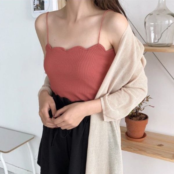 

summer camis women crop sleeveless lacework slim strap knitted camisole, White