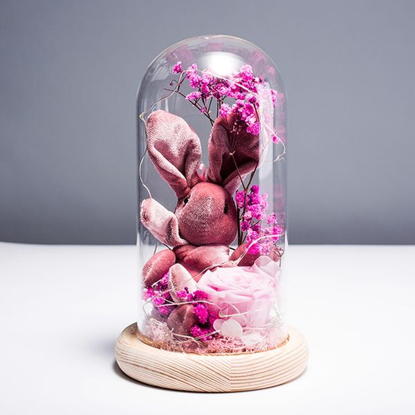 

eternal flower luminous gift box glass cover mother's day gift immortal flower doll
