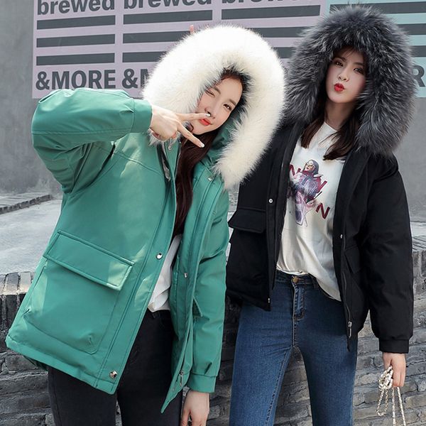 

winter jacket fur coat 2019 new fashion fur collar winter women clothing thickened warm jacket short pile coats, Black