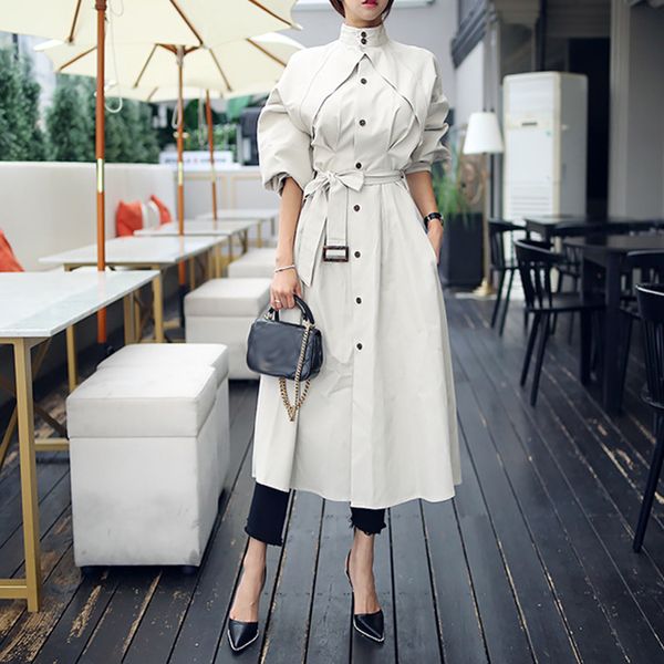 

new arrival women fashion comfortable loose a-line trench coat professional temperament outdoor warm long trench, Tan;black
