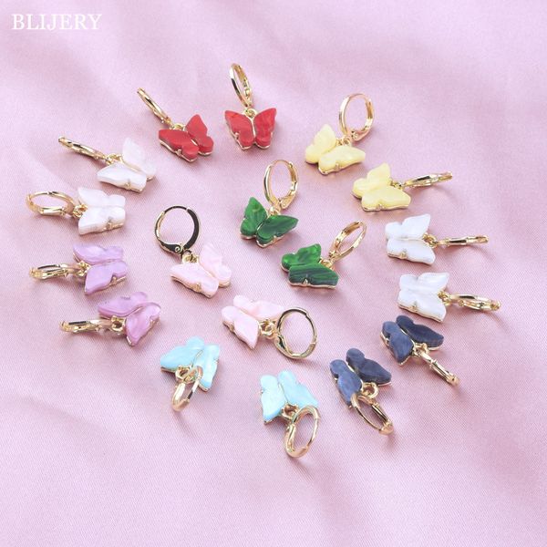 

blijery new fashion women butterfly drop earrings cute animal colorful acrylic statement earrings girls tiny hoops party jewelry, Silver