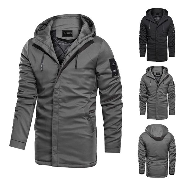 

мужская зима средней длиной pure color утолщенного hoodie хлопок ватник пальто куртка мужчина 2019 моды мужской одежды new, Black