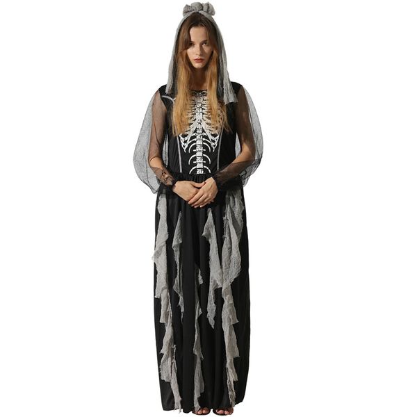 

skulls queen printed theme costume halloween party long dress movie stars cosplay, Black;red