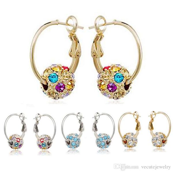 

18k gold silver plated swarovski crystal hoop earrings for women ladies wedding jewelry clip on dangle earrings diamond drop earrings, Golden;silver