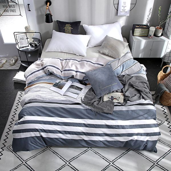 

blue stripes 100% cotton duvet cover comforter/quilt/ case cotton with zipper twin full queen king double single size