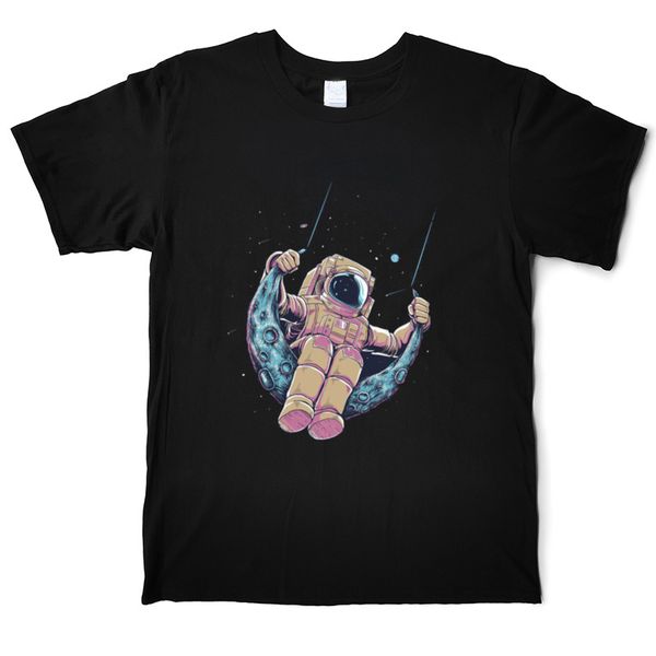 

astronaut swinging on the moon t shirt men's funny space moon cotton t-shirt crew neck short sleeve street tees shirt casual printed, White;black