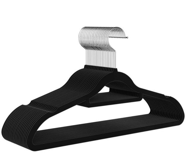 

2020011022 slim, velvet, non-slip clothes suit hangers, black/silver - pack of 50