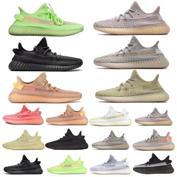 

2 new classic kanye west clay static reflective gid glow in the dark fluorescence running shoes chaussures v men women sports sneakers