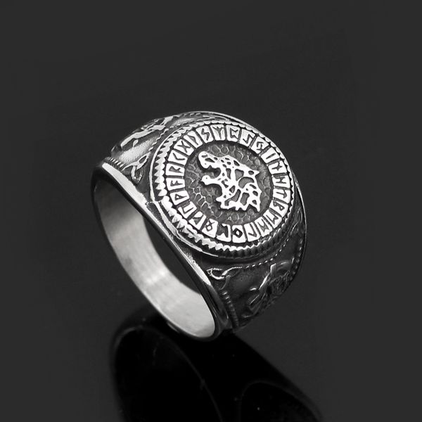 

men 316l stainless steel norse viking odin's wolf rune vantage ring with gift bag, Silver