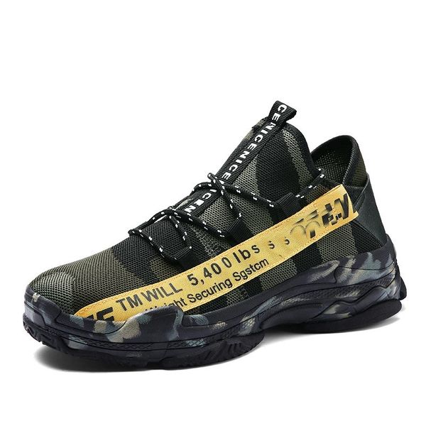 

designer sneakers men street hip hop flats comfortatble mesh fashion camouflage casual shoes high platform non-slip bible shoes, Black