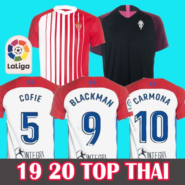 

19 20 sporting gijÃ³n soccer jersey gijon home away red camiseta de fÃºtbol gomez djurdjevic carmona mendez marino salvador 2019 jersey kit, Black;yellow
