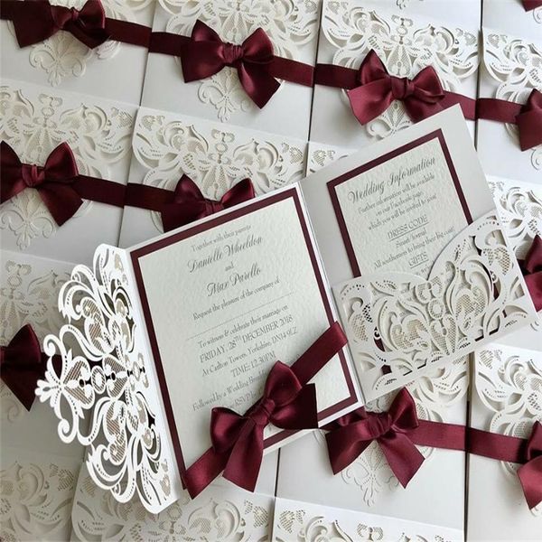 

wedding invitation card high-end suit laser cutout private custom ivory multi-color flash envelope &bow ribbo provide print s