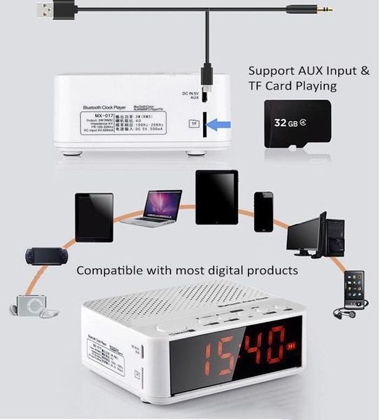 

home surround sound wireless speakers subwoofers fm amplifier radio portable alarm clock multifunction with led time display tf handsfree