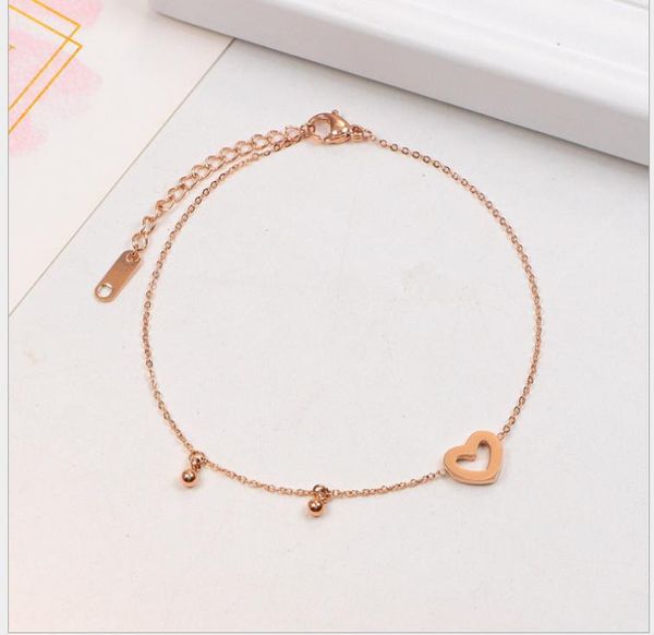 

love hollow bead titanium steel foot chain female rose gold korean inlaid diamond hand ornament, Red;blue